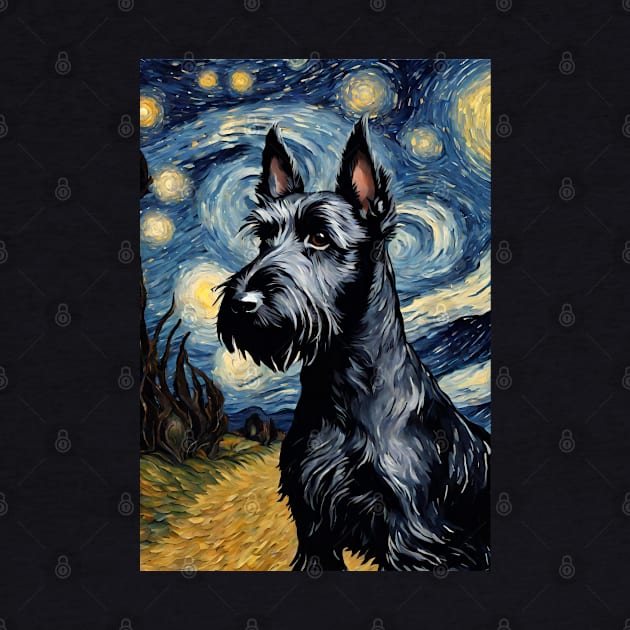 Cute Scottish Terrier Dog Breed Painting in a Van Gogh Starry Night Art Style by Art-Jiyuu